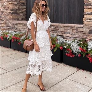 Farm Rio Richelier Embroidered Midi Dress